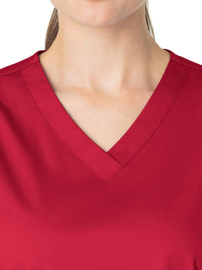 Women's Four-Pocket V-Neck Top - 101 - Red