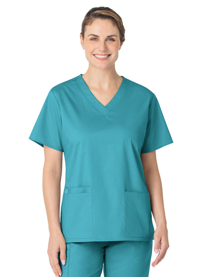 Women's Four-Pocket V-Neck Top - 101 - Teal