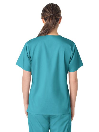 Women's Four-Pocket V-Neck Top - 101 - Teal