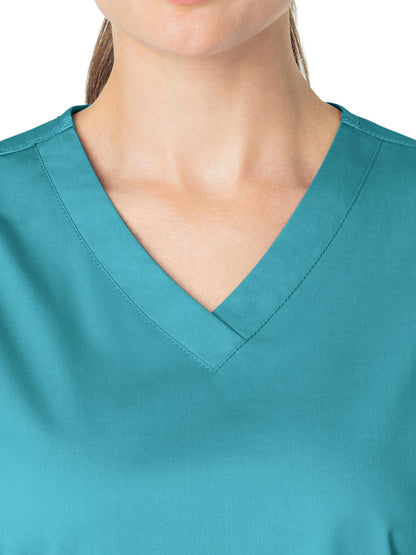 Women's Four-Pocket V-Neck Top - 101 - Teal