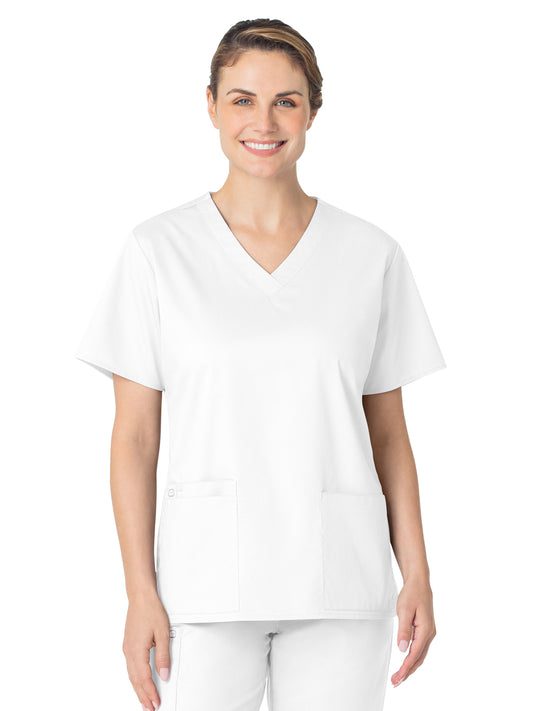 Women's Four-Pocket V-Neck Top - 101 - White