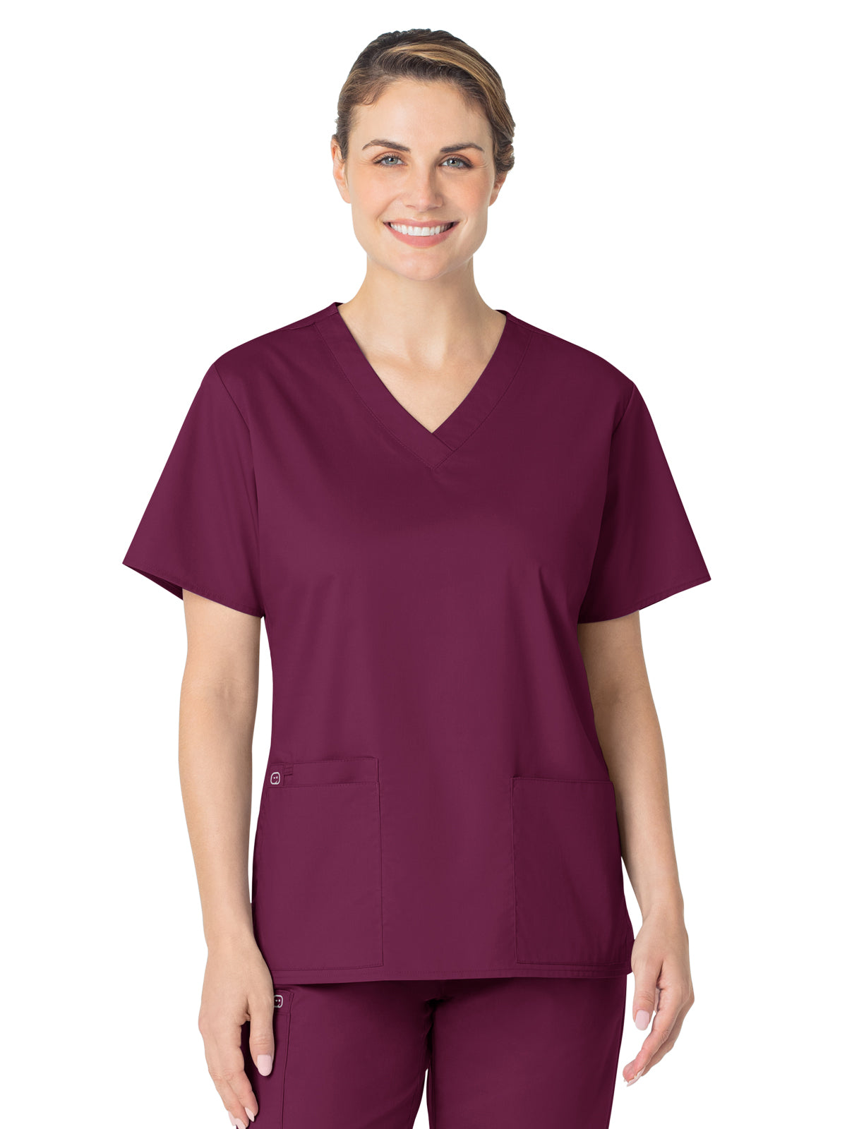 Women's Four-Pocket V-Neck Top - 101 - Wine