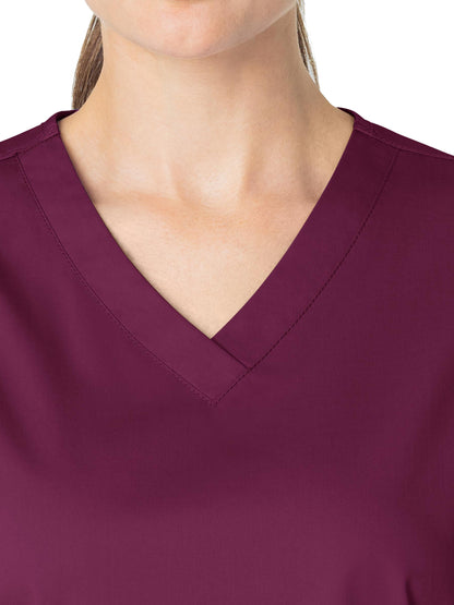 Women's Four-Pocket V-Neck Top - 101 - Wine