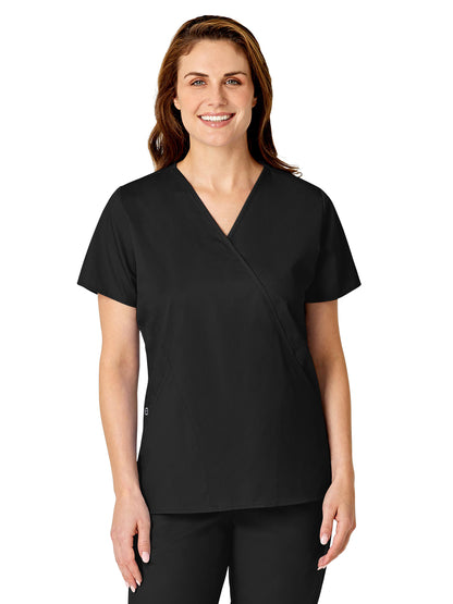 Women's Three-Pocket Mock Wrap Top - 102 - Black