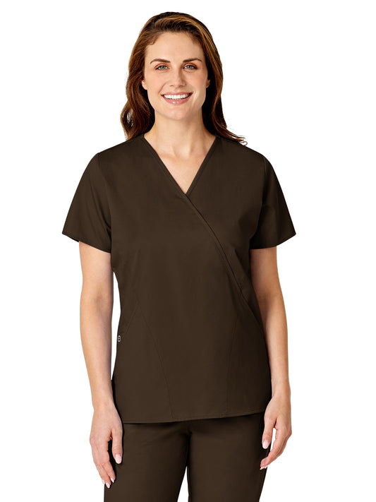 Women's Three-Pocket Mock Wrap Top - 102 - Chocolate