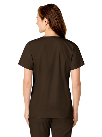 Women's Three-Pocket Mock Wrap Top - 102 - Chocolate