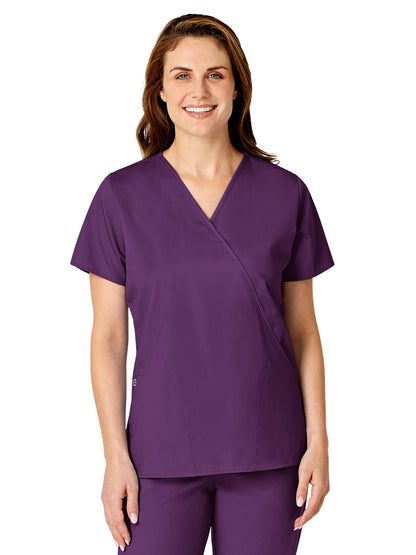 Women's Three-Pocket Mock Wrap Top - 102 - Eggplant