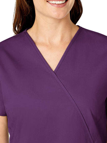 Women's Three-Pocket Mock Wrap Top - 102 - Eggplant