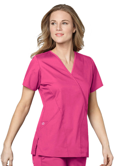 Women's Three-Pocket Mock Wrap Top - 102 - Fuchsia