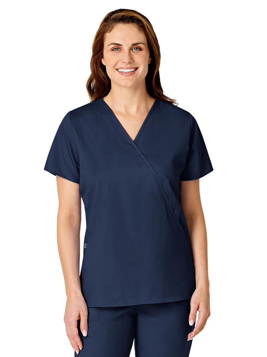 Women's Three-Pocket Mock Wrap Top - 102 - Navy