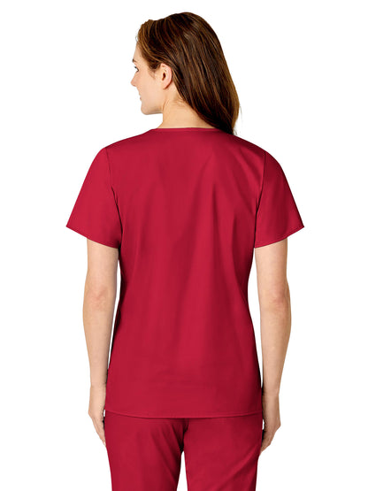 Women's Three-Pocket Mock Wrap Top - 102 - Red