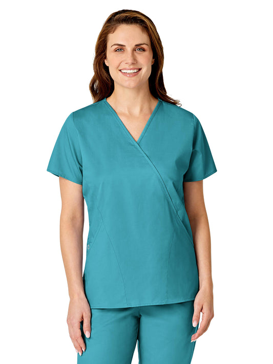 Women's Three-Pocket Mock Wrap Top - 102 - Teal