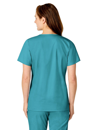 Women's Three-Pocket Mock Wrap Top - 102 - Teal