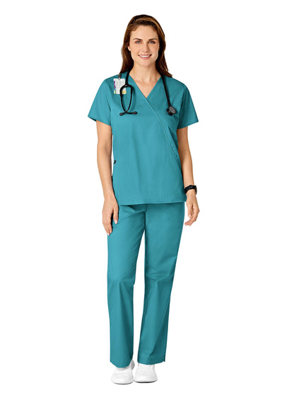 Women's Three-Pocket Mock Wrap Top - 102 - Teal