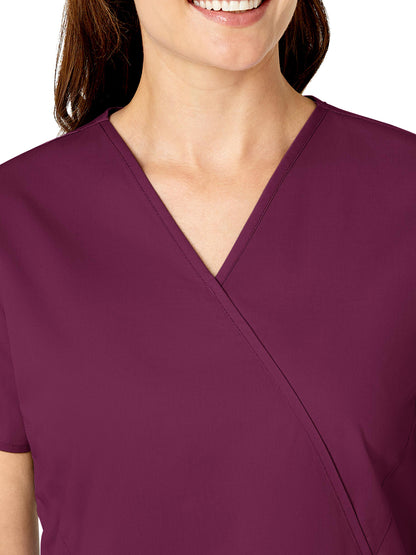 Women's Three-Pocket Mock Wrap Top - 102 - Wine