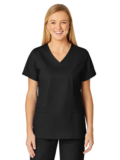 Women's Four-Pocket V-Neck Top - 105 - Black