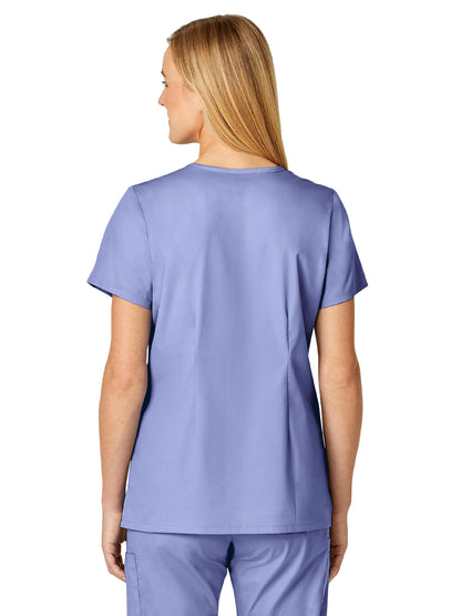 Women's Four-Pocket V-Neck Top - 105 - Ceil Blue