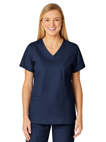 Women's Four-Pocket V-Neck Top - 105 - Navy