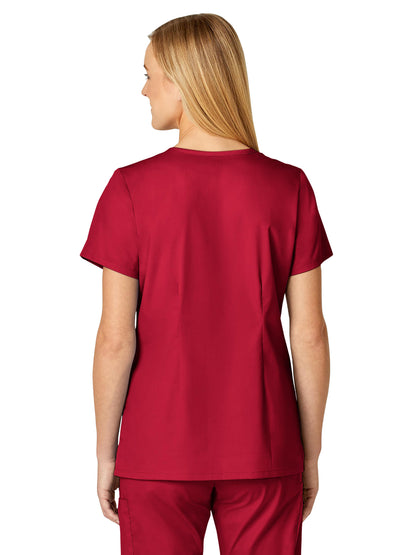 Women's Four-Pocket V-Neck Top - 105 - Red