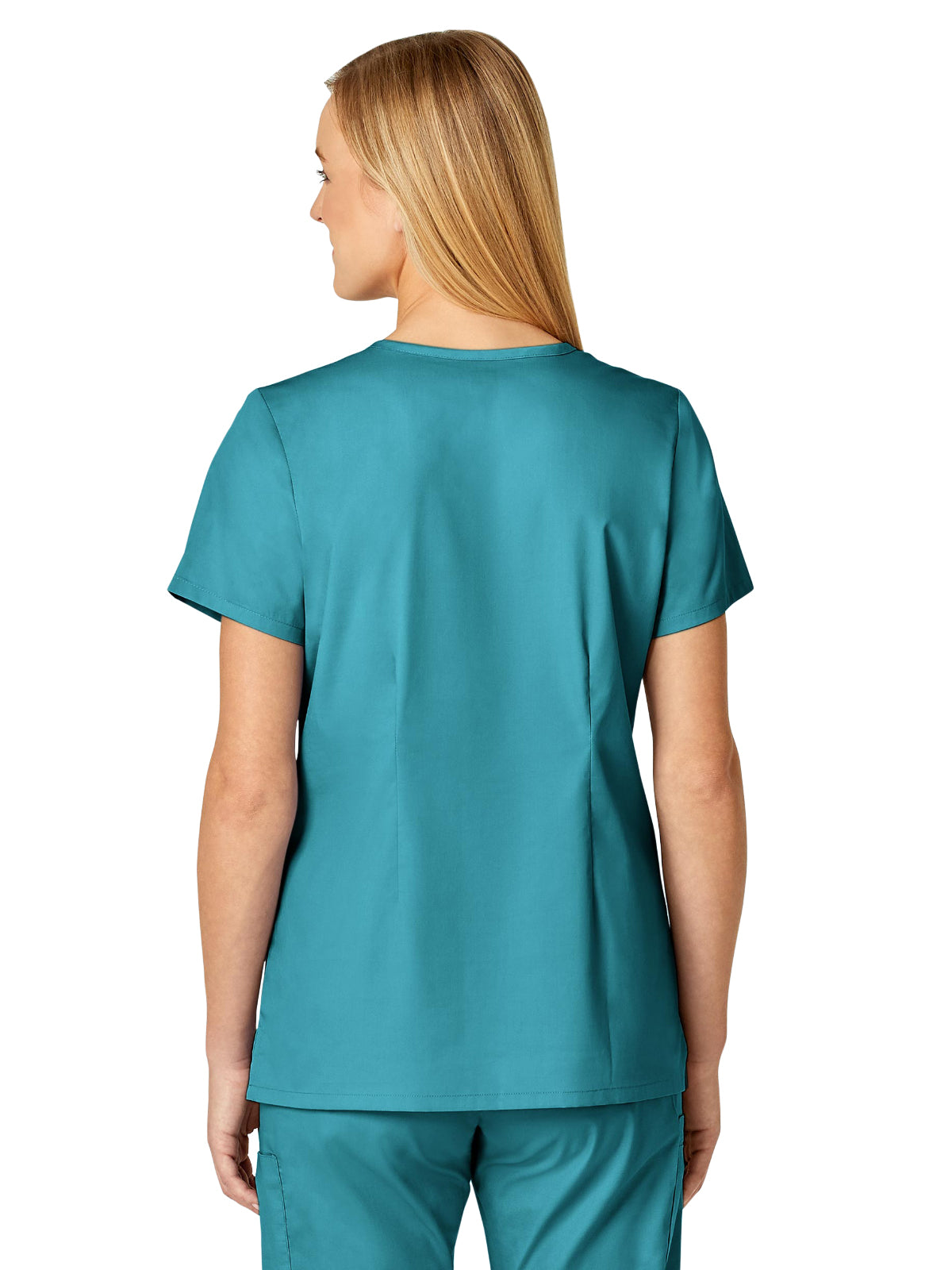 Women's Four-Pocket V-Neck Top - 105 - Teal Blue