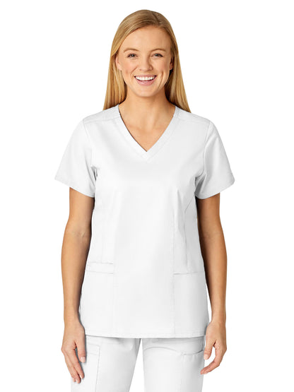 Women's Four-Pocket V-Neck Top - 105 - White