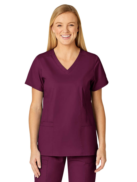 Women's Four-Pocket V-Neck Top - 105 - Wine