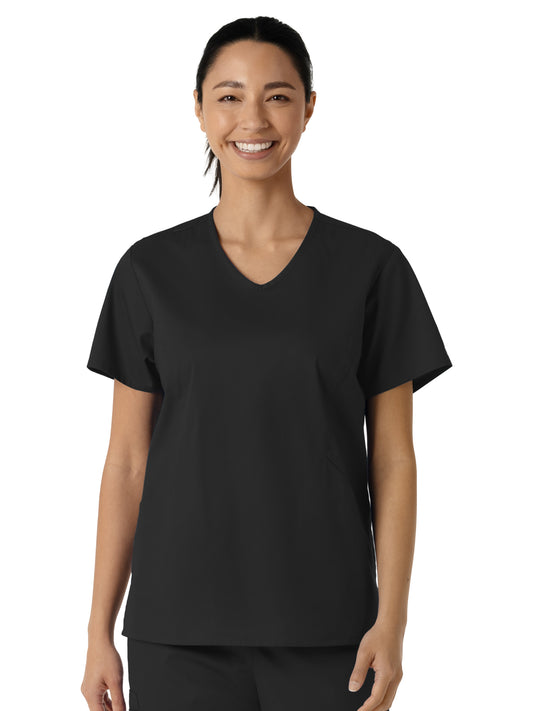 Women's Three-Pocket Curved V-Neck Scrub Top - 106 - Black