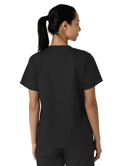 Women's Three-Pocket Curved V-Neck Scrub Top - 106 - Black