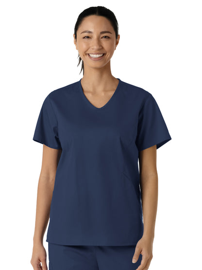 Women's Three-Pocket Curved V-Neck Scrub Top - 106 - Navy