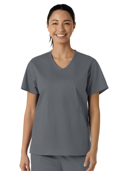 Women's Three-Pocket Curved V-Neck Scrub Top - 106 - Pewter