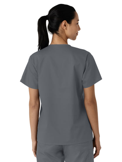 Women's Three-Pocket Curved V-Neck Scrub Top - 106 - Pewter