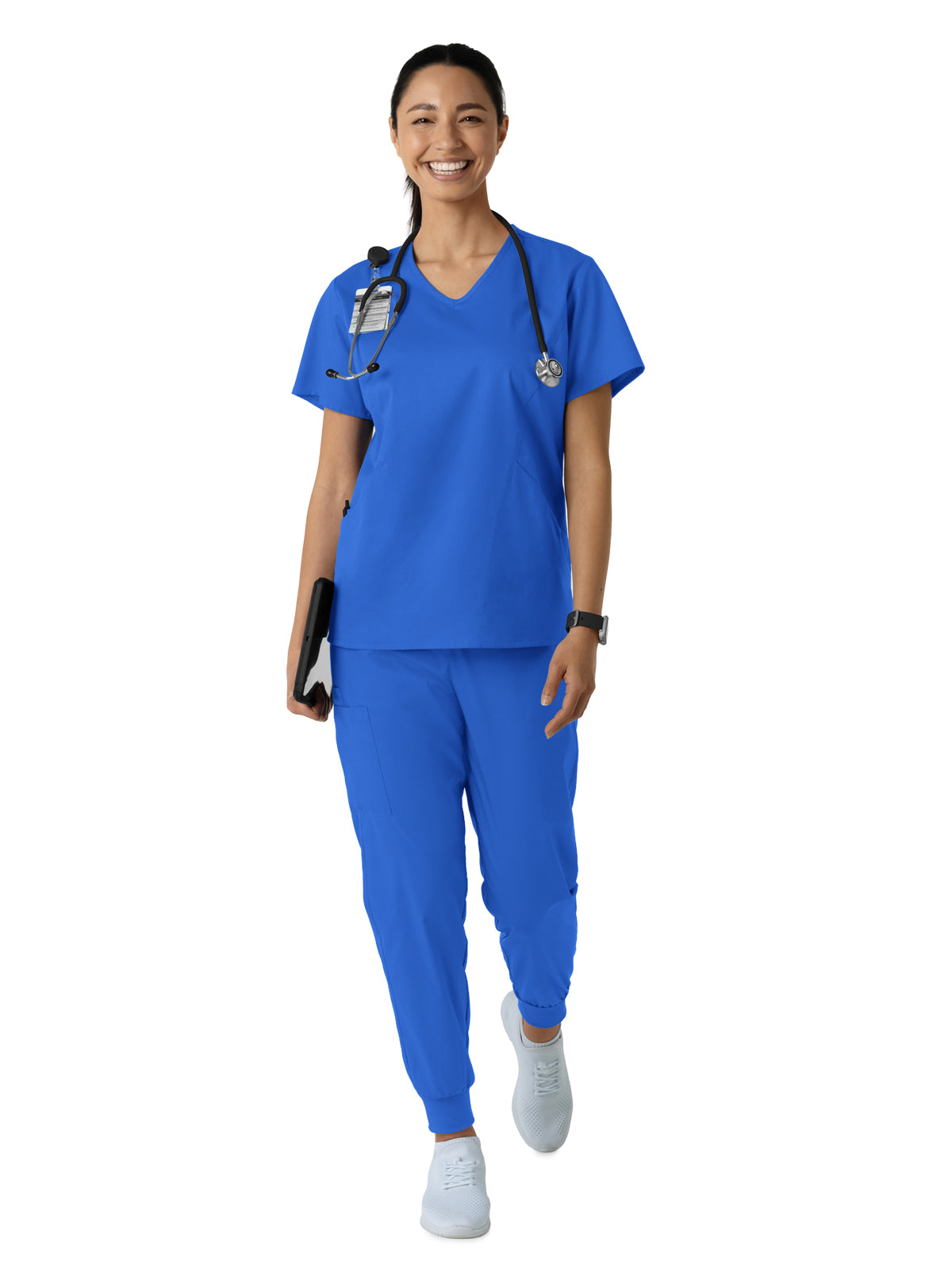 Women's Three-Pocket Curved V-Neck Scrub Top - 106 - Royal