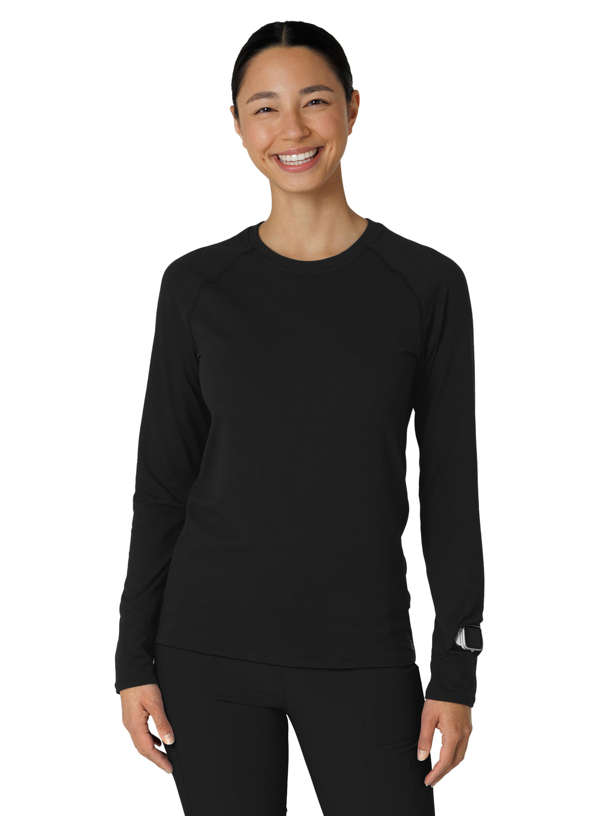 Women's Watch Window Long Sleeve Underscrub Tee - 2139 - Black