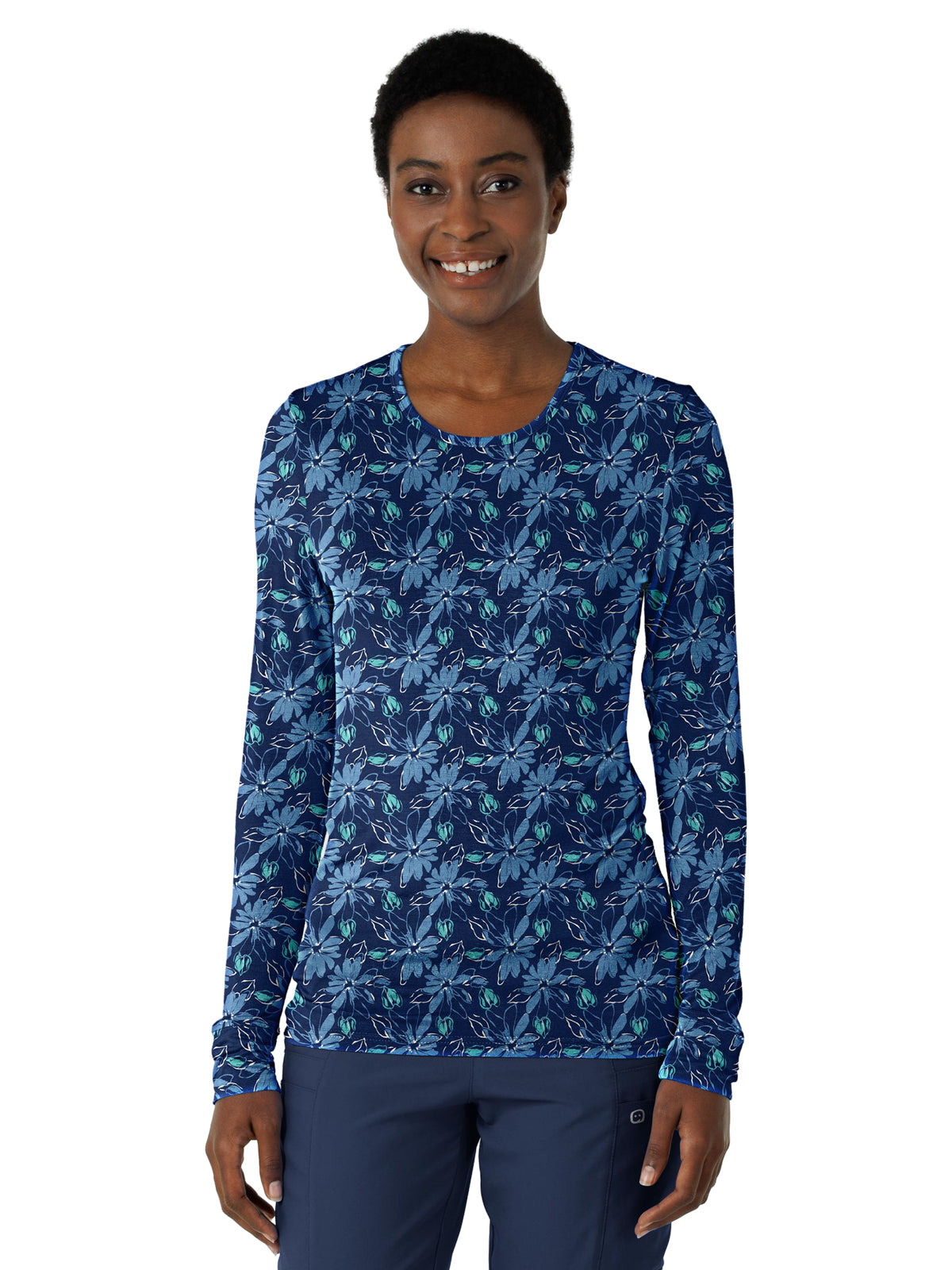 Women's Silky Underscrub Tee - 2409 - Beachy Blooms Navy