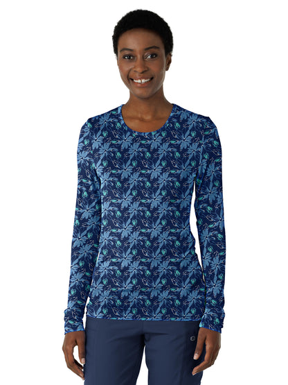 Women's Silky Underscrub Tee - 2409 - Beachy Blooms Navy