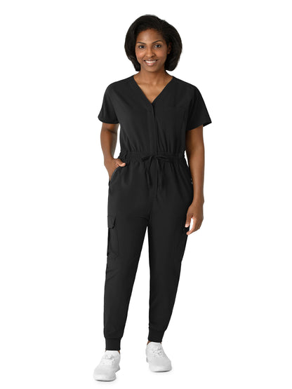 Women's Seven-Pocket Cargo Jogger Scrub Jumpsuit - 3234 - Black