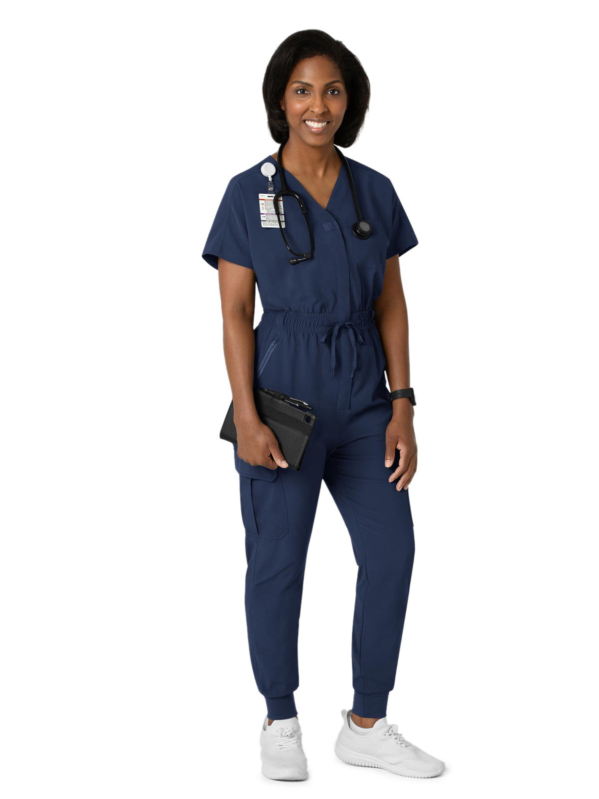 Women's Seven-Pocket Cargo Jogger Scrub Jumpsuit - 3234 - Navy