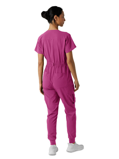 Women's Seven-Pocket Cargo Jogger Jumpsuit - 3234 - Raspberry