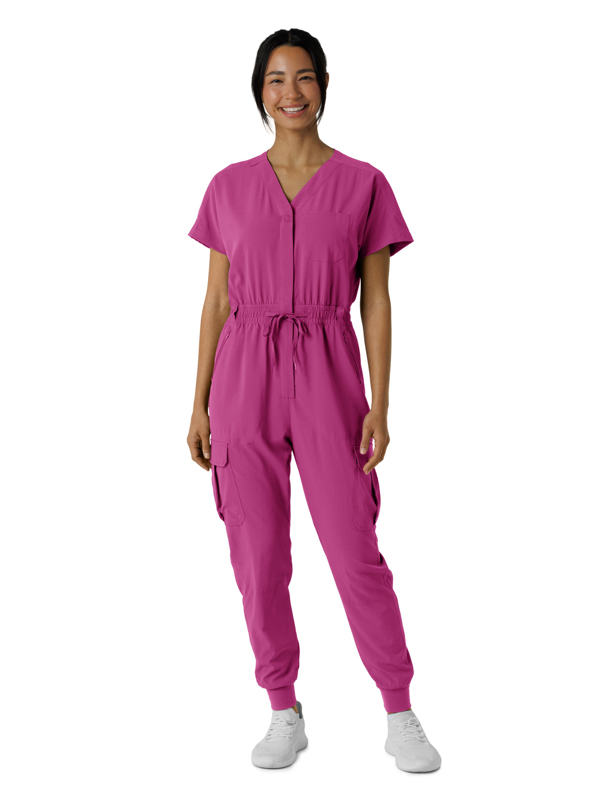 Women's Seven-Pocket Cargo Jogger Jumpsuit - 3234 - Raspberry