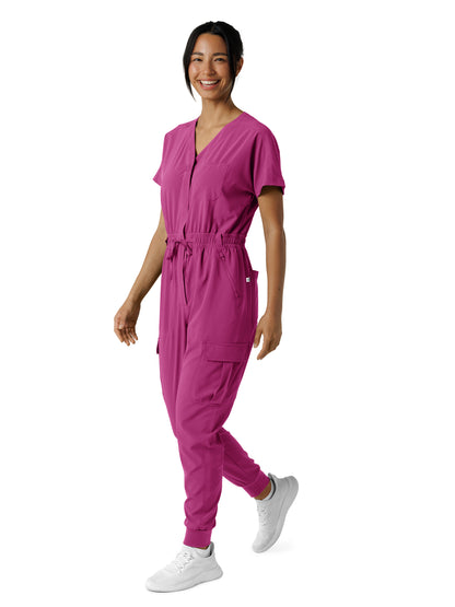 Women's Seven-Pocket Cargo Jogger Jumpsuit - 3234 - Raspberry