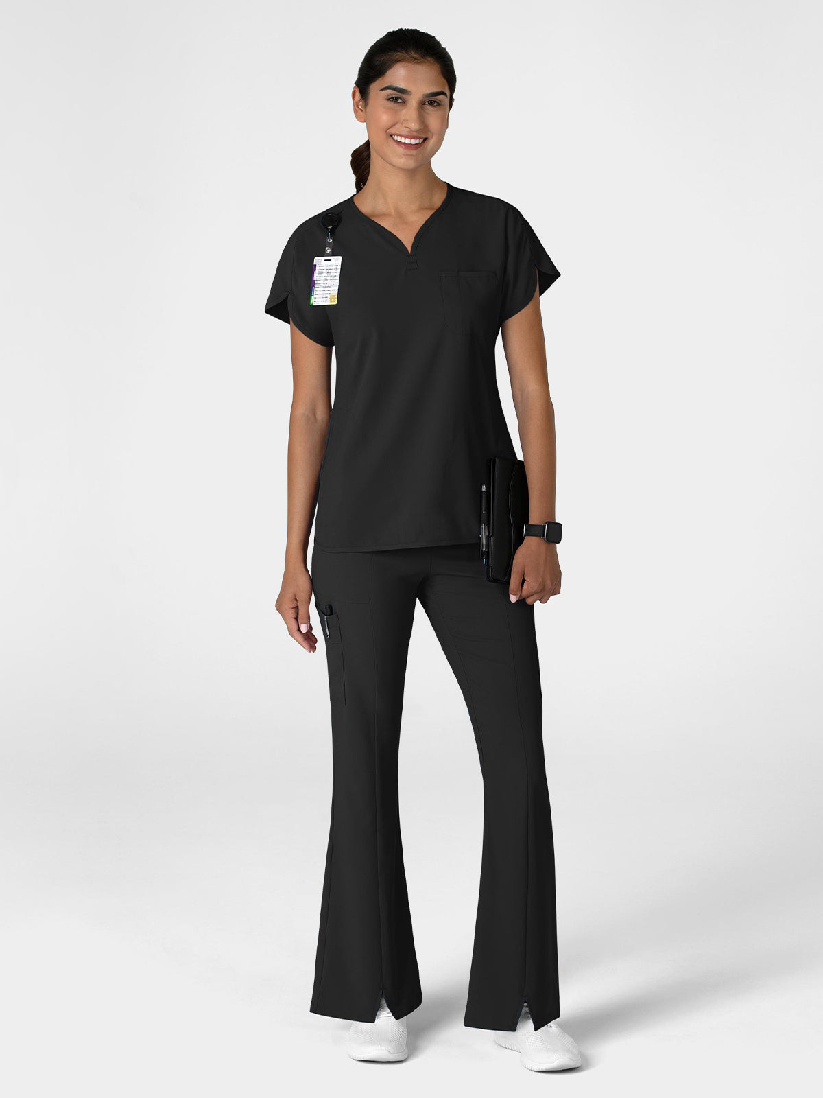 Women's Seven-Pocket Front Slit Flare Scrub Pant - 5534 - Black