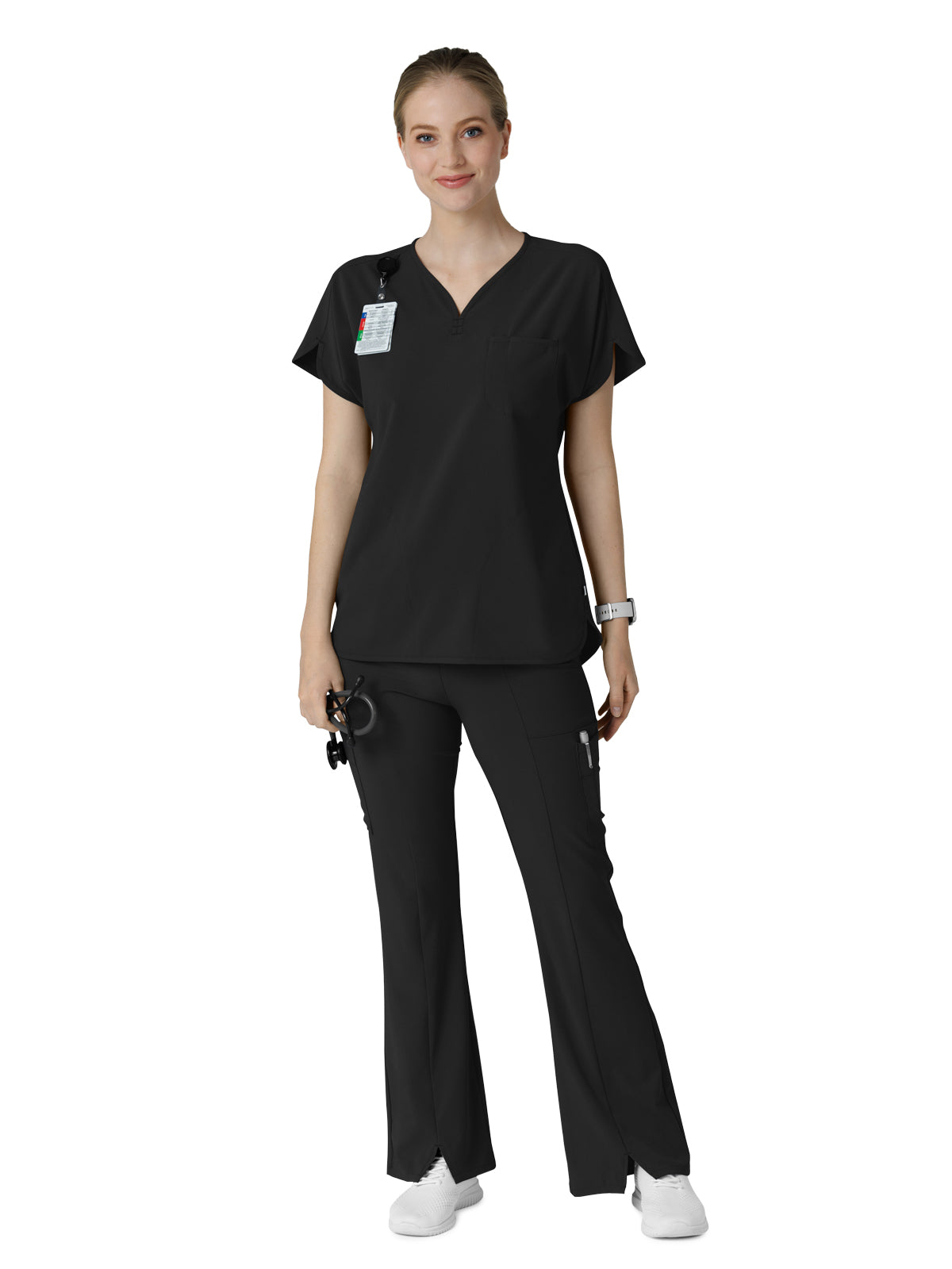 Women's Seven-Pocket Front Slit Flare Scrub Pant - 5534 - Black