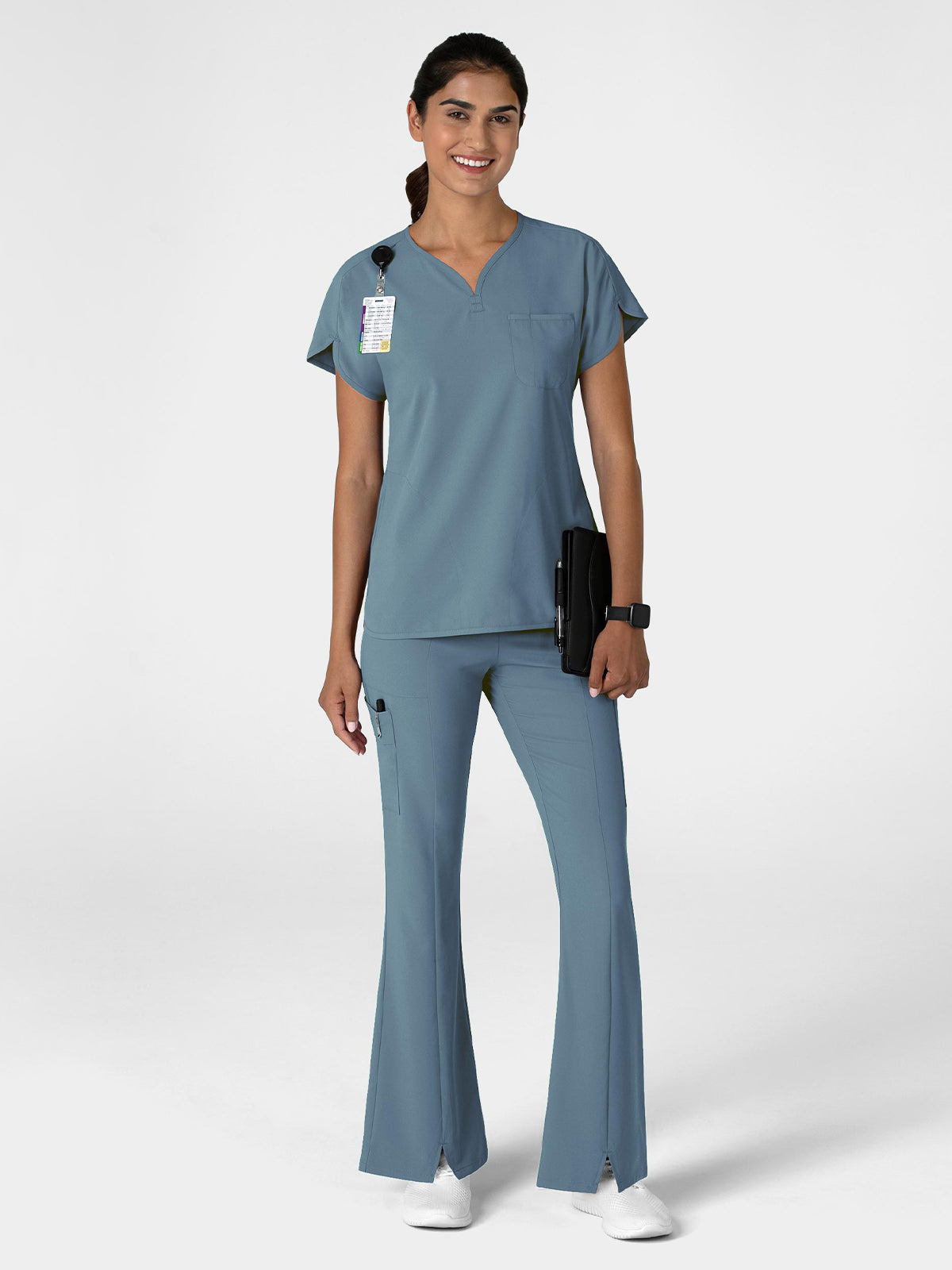 Women's Seven-Pocket Front Slit Flare Scrub Pant - 5534 - Elemental Blue