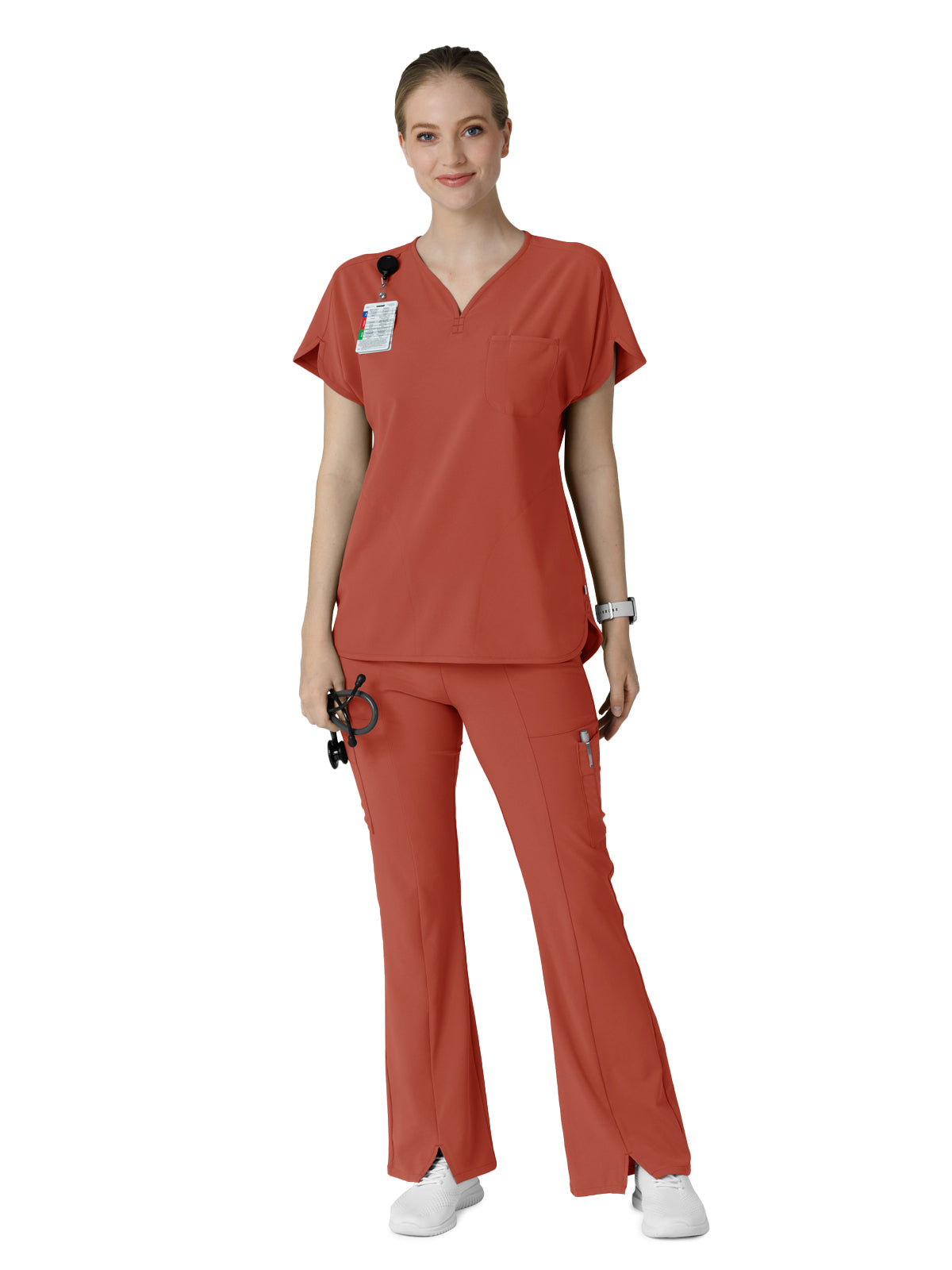 Women's Seven-Pocket Front Slit Flare Scrub Pant - 5534 - Mineral Red