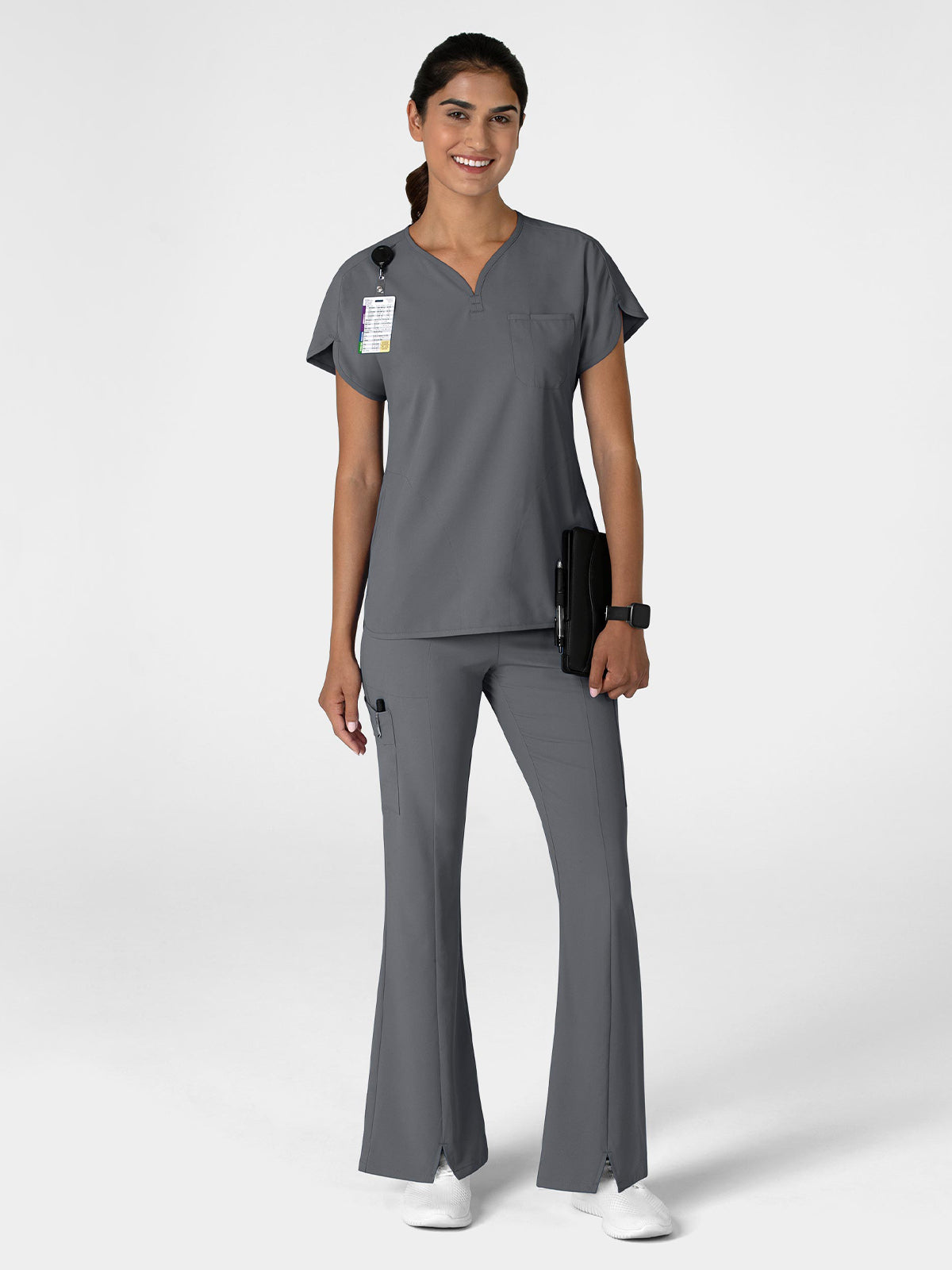 Women's Seven-Pocket Front Slit Flare Scrub Pant - 5534 - Pewter