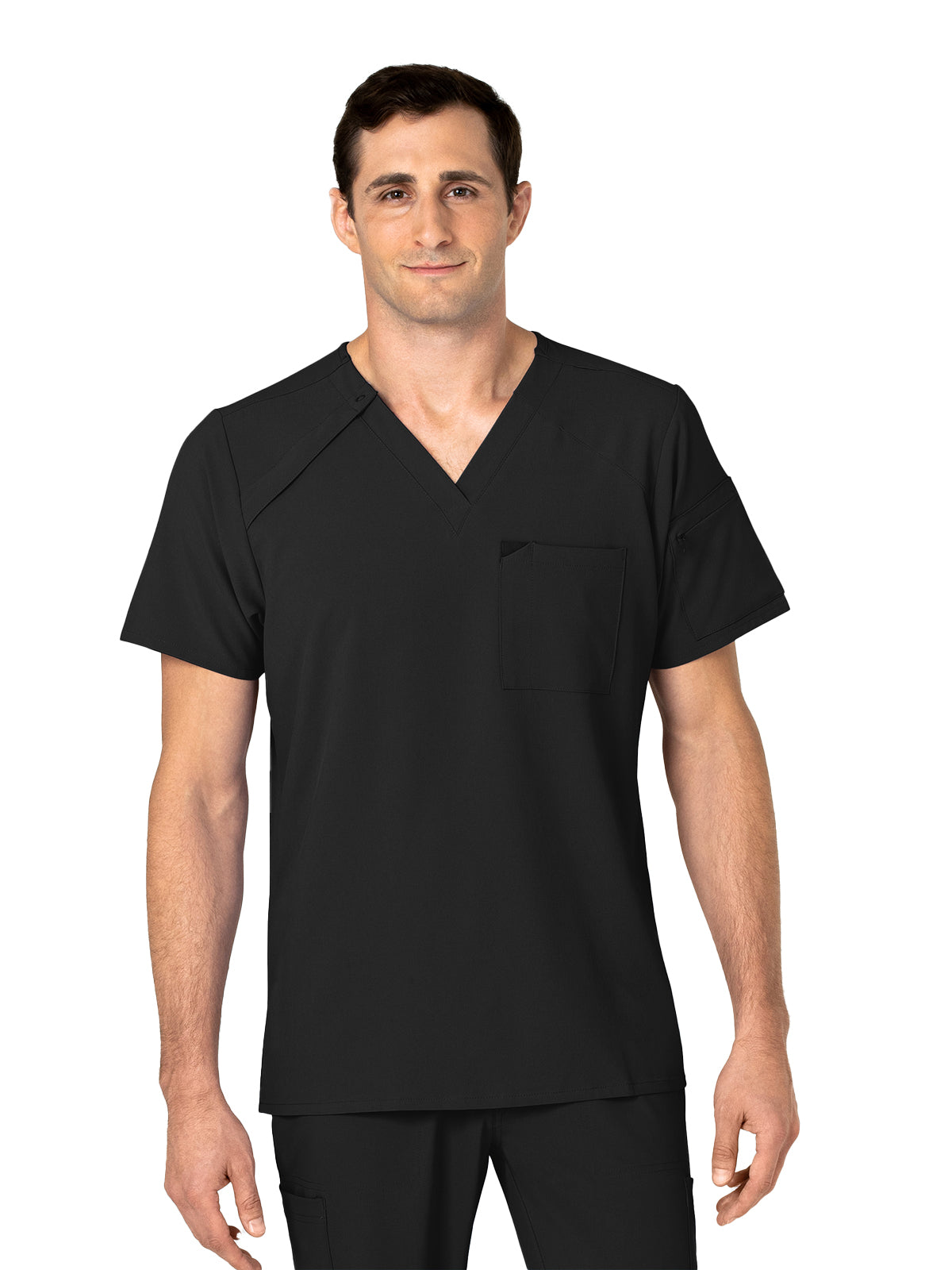 Men's Three-Pocket Ez Zip V-Neck Top - 6034 - Black