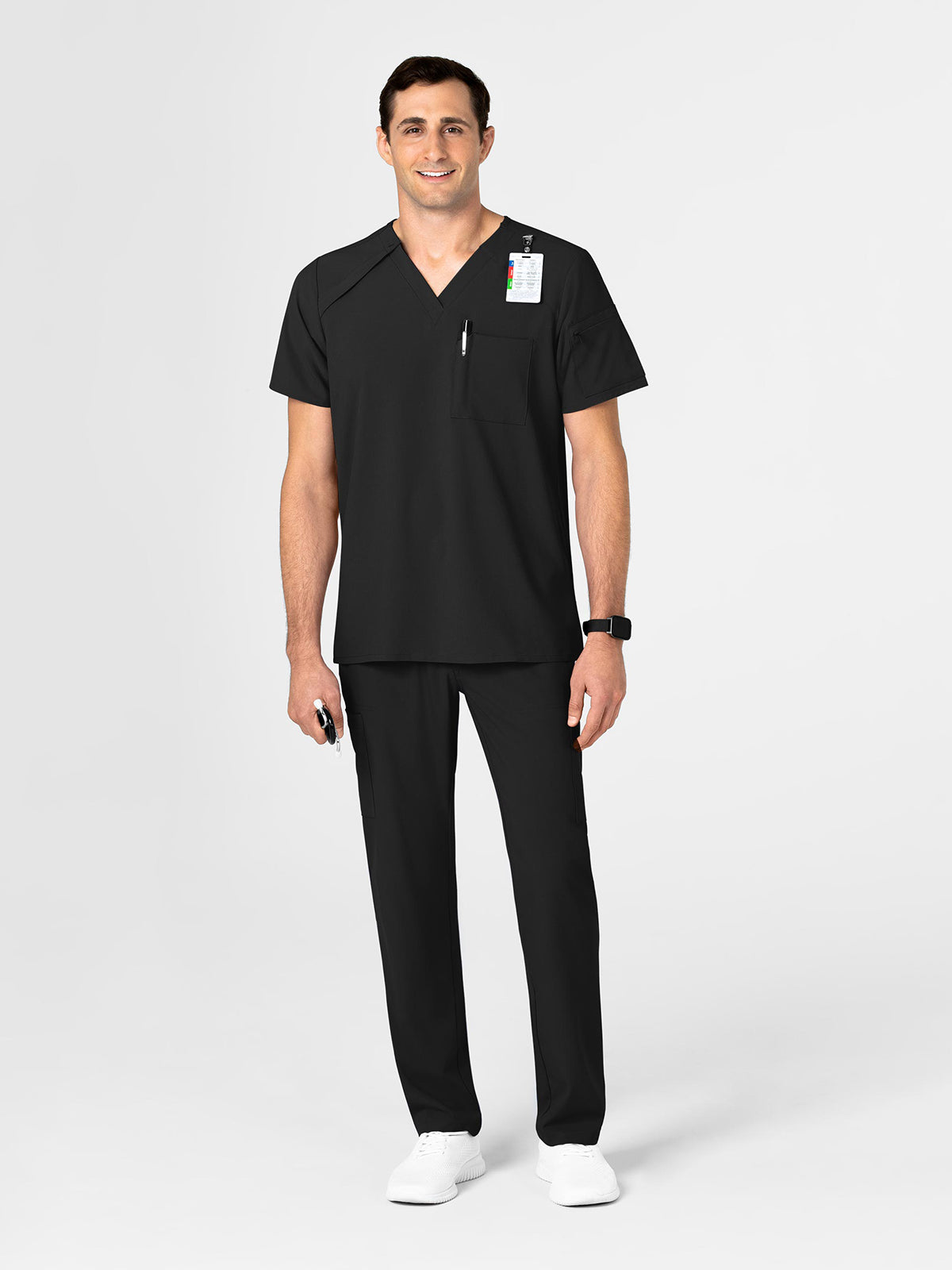 Men's Three-Pocket Ez Zip V-Neck Top - 6034 - Black