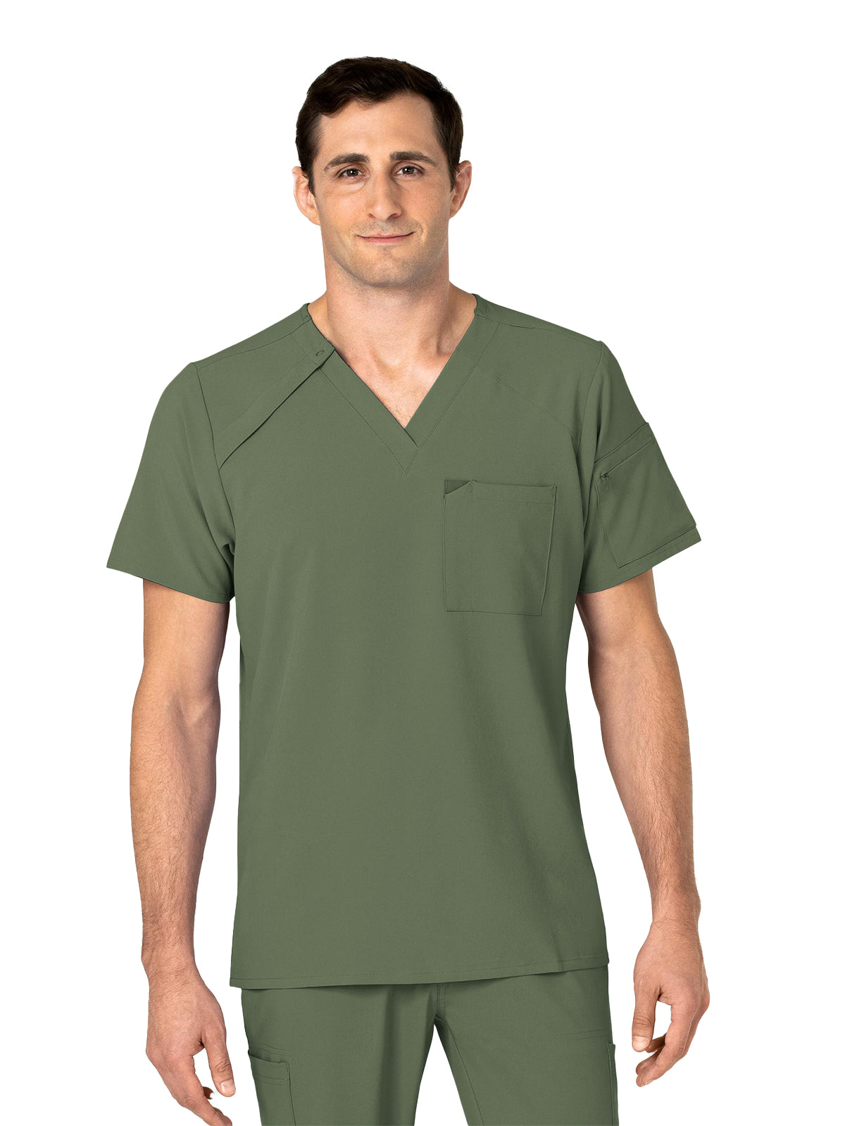 Men's Three-Pocket Ez Zip V-Neck Top - 6034 - Olive