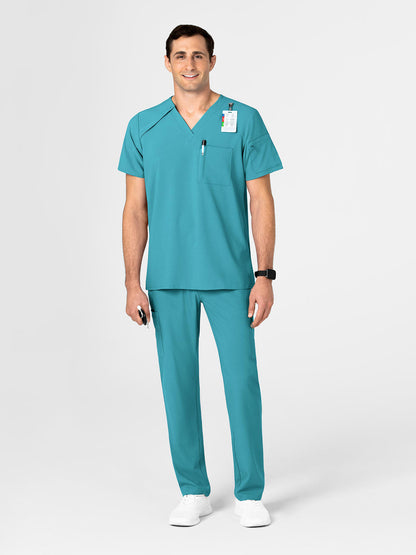 Men's Three-Pocket Ez Zip V-Neck Top - 6034 - Teal Blue