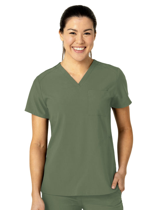 Women's Three-Pocket Flex-N-Reach V-Neck Scrub Top - 6045 - Olive